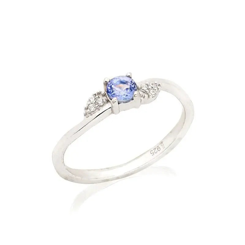 Bague avec tanzanite bleue naturelle en argent rhodié 925