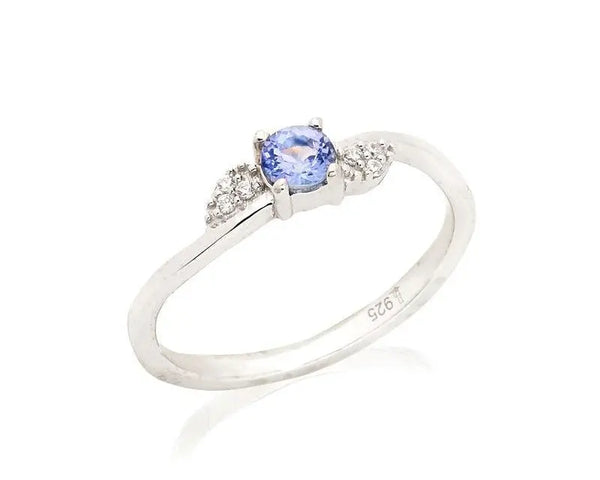 Bague avec tanzanite bleue naturelle en argent rhodié 925