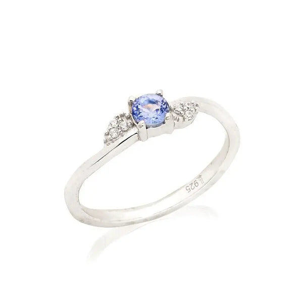 Bague avec tanzanite bleue naturelle en argent rhodié 925